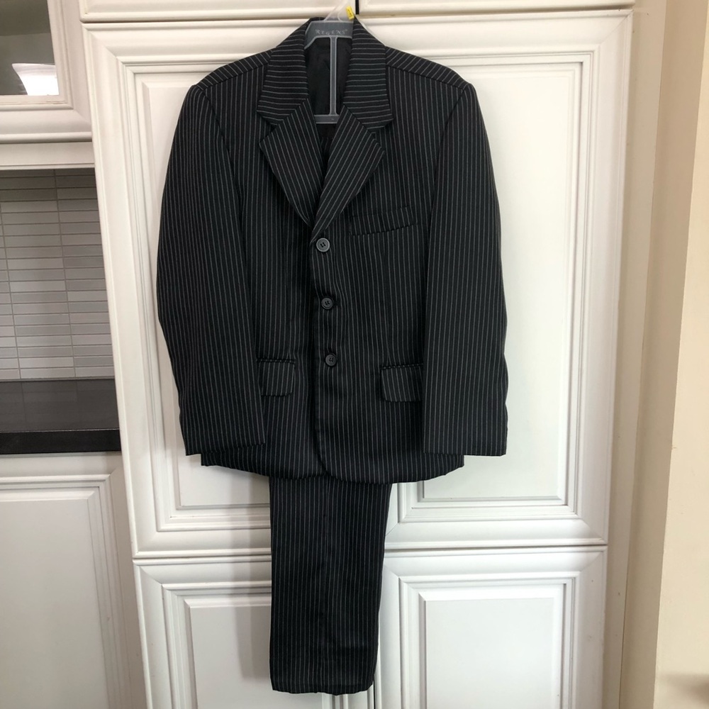 Regens boys black & white pinstripe suit